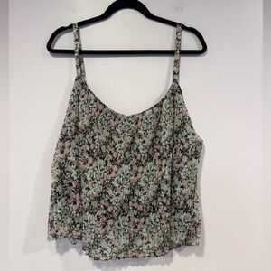 Arula pink and‎ cream floral rouched tank top